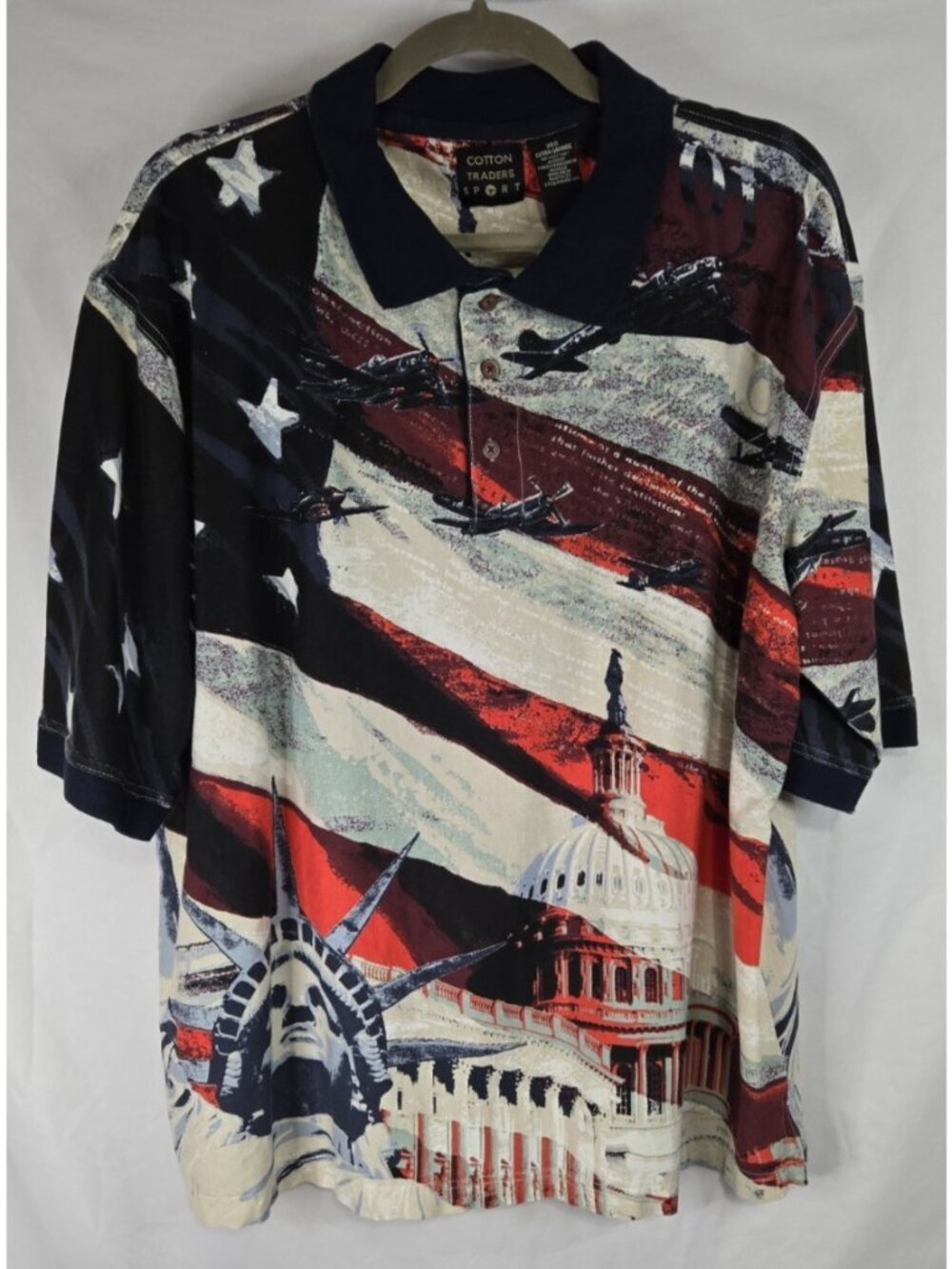 Cotton Trader Sport Patriotic Flag Statue of Liberty Short Sleeve Polo  Size XL